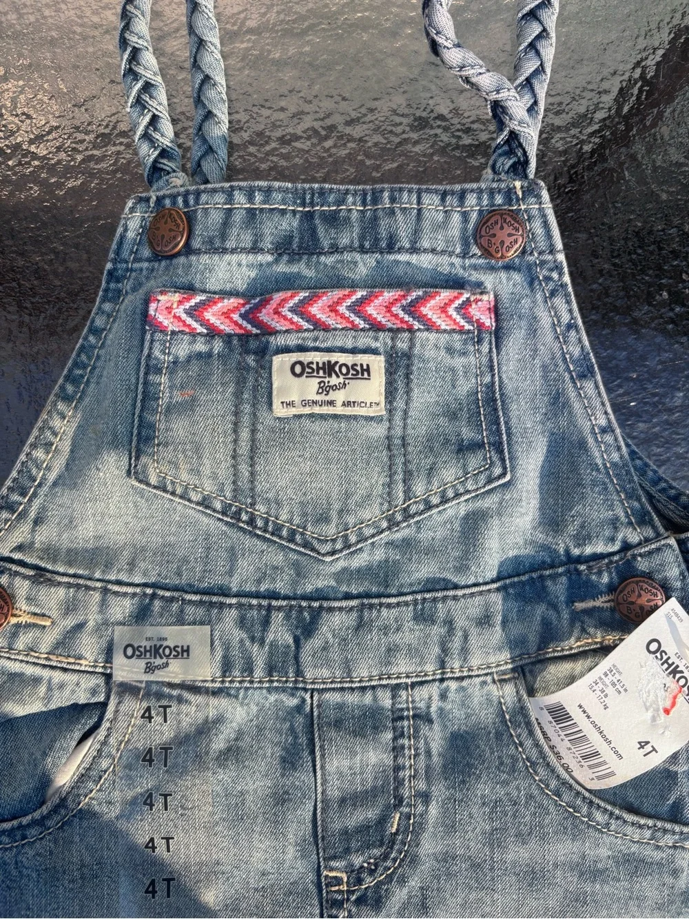 OshKosh B'gosh Blue Denim Overall Dress with Pink Chevron Detail
